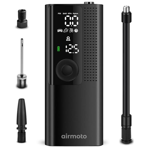 Airmoto Tire Inflator Portable Air Compressor/Pump for Car Tires w/Digital Tire Pressure Gauge - Air Compressor (120 PSI) - Motorcycle, Electric Bike Pump and Bicycle Pump w/LED Light