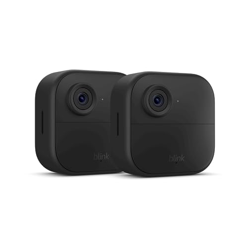 Blink Outdoor 4 (newest model), Wire-free smart security camera, two-year battery life, two-way audio, HD live view, enhanced motion detection, Works with Alexa – 2 camera system