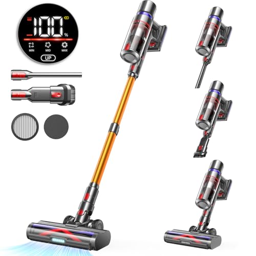 Cordless Vacuum Cleaner, 45Kpa 550W 60Mins Vacuum Cleaners for Home, Stick Vacuum with LED Touch Screen, Anti-tangle Wireless Vacuum, Rechargeable Cordless Vacuum for Pet Hair, Carpet, Hardwood Floor