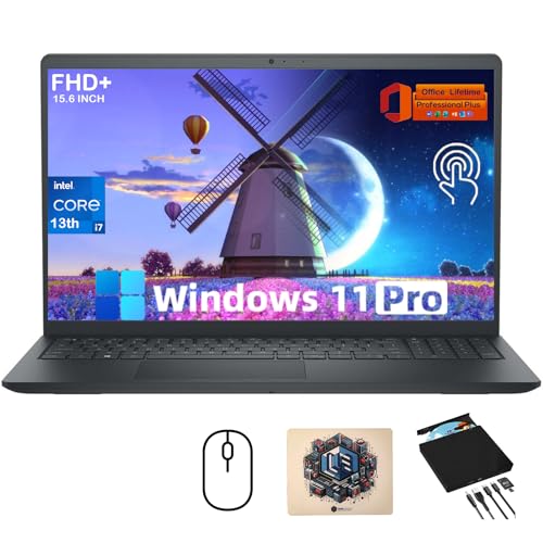 Dell Inspiron-15 3530 Touchscreen Business Laptop - 15.6" FHD, Intel 10-Core i7-1355U(up to 5 GHz), 32GB RAM, 1TB SSD, Intel Iris Xe, Webcam, Wi-Fi 6, Win 11 Pro, MS Office for Home or Work