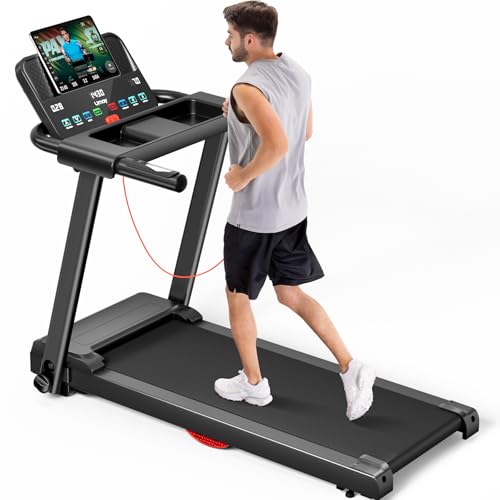 LONTEK Treadmills for Home, 3.0HP Quiet Brushless Folding Treadmill with Heart Rate Sensor, Silicone Damping System, 300lbs Weight Capacity, Holder for Cup&Phone