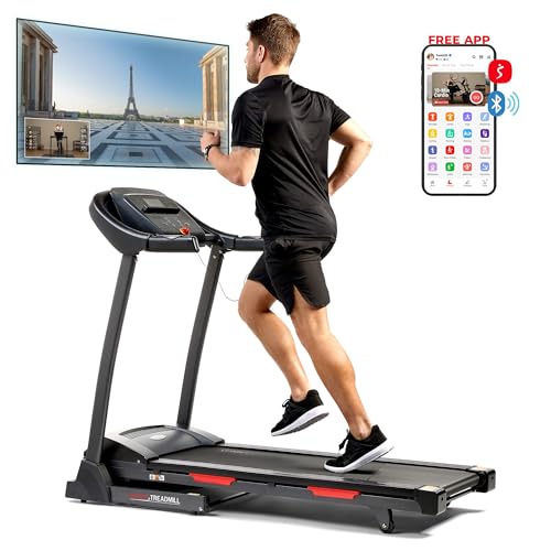 Sunny Health & Fitness Premium Folding Incline Treadmill with Pulse Sensors, One-Touch Speed Buttons, Shock Absorption, Optional Bluetooth with Exclusive SunnyFit App