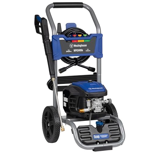 Westinghouse WPX3400e Electric Pressure Washer, 3400 Max PSI and 2.0 Max GPM, Brushless Motor, Onboard Soap Tank, Spray Gun and Wand, 5 Nozzle Set, for Cars/Fences/Driveways/Homes/Patios/Furniture