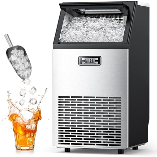 Commercial Ice Maker Machine, 100lbs/24H Under Counter Ice Machines with 2 Way Water Inlet, 33lbs Storage, Stainless Steel Freestanding, Self Cleaning Ice Makers for Home/Bar/Restaurant/Outdoor