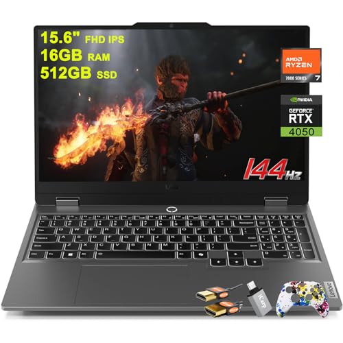 Lenovo LOQ Gaming Laptop 15.6" FHD IPS 144Hz (100% sRGB G-SYNC) AMD Octa-Core Ryzen 7 7435HS (Beats i7-12650H) 16GB RAM 512GB SSD GeForce RTX 4050 Backlit Nahimic Rapid Charge Win11 w/ICP Accessory