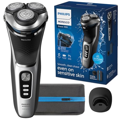 Philips Norelco Shaver 3900, Rechargeable Wet & Dry Electric Shaver with Pop-up Trimmer, Charging Stand, Travel Storage Pouch, Protective Cap, Space Gray, S3341/92